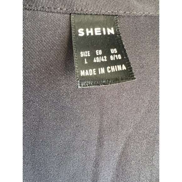 Shein Sheer Slit Tie Sleeve V Neck Leopard Print Chiffon Blouse Womens Size L - Picture 4 of 7